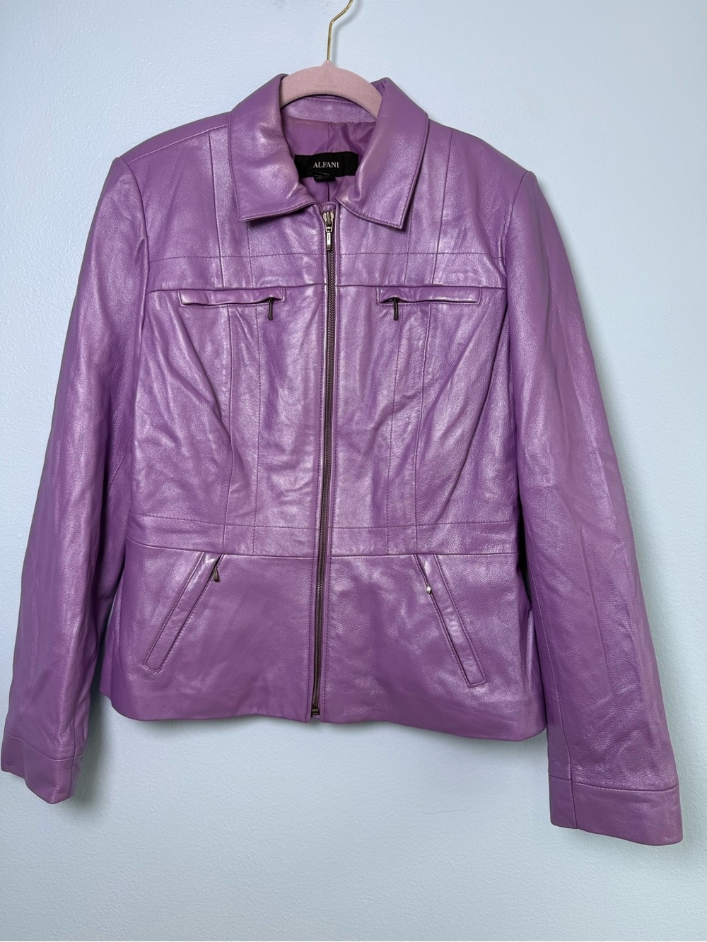 Alfani Lavender Leather Zip-Up Jacket